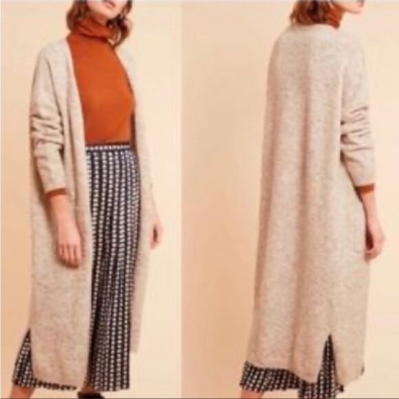 FRNCH Paris Beige Heather Lamia 2 Pockets Longline Cardigan Duster Sweater SzS/M - Picture 1 of 16